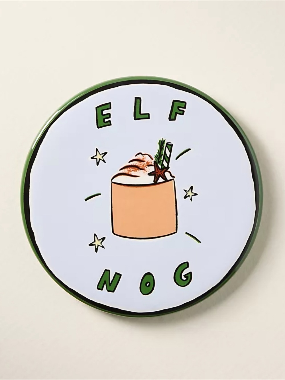 Anthropologie Elf Nog Christmas Coaster NEW Nephthys Holiday Cocktail Ceramic
